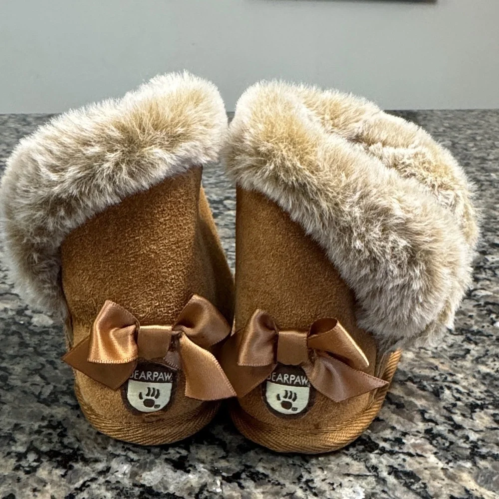 BearPaw Tan Baby Boots with Faux Fur